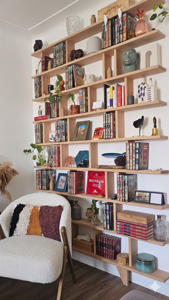 Bibliothèque en bois massif faible profondeur, idéale pour optimiser l’espace sans encombrer