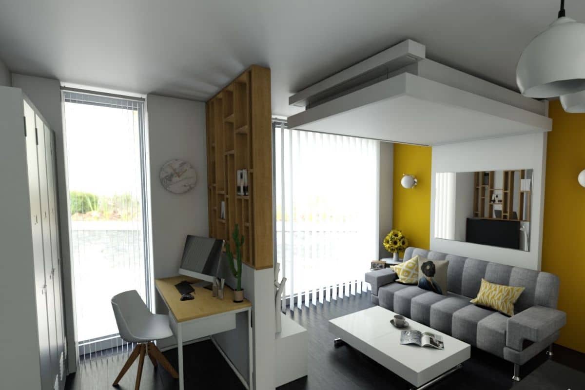 lit-escamotable-plafond aménagement gain-de-place petits-espaces meuble-pratique bedup-lit-escamotable chambre-enfant projet-déco aménagement-chambre