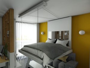 lit-escamotable-plafond aménagement gain-de-place petits-espaces meuble-pratique bedup-lit-escamotable chambre-enfant projet-déco aménagement-studio-meublé