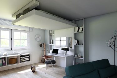 lit-escamotable-plafond aménagement gain-de-place petits-espaces meuble-pratique bedup-lit-escamotable bureau