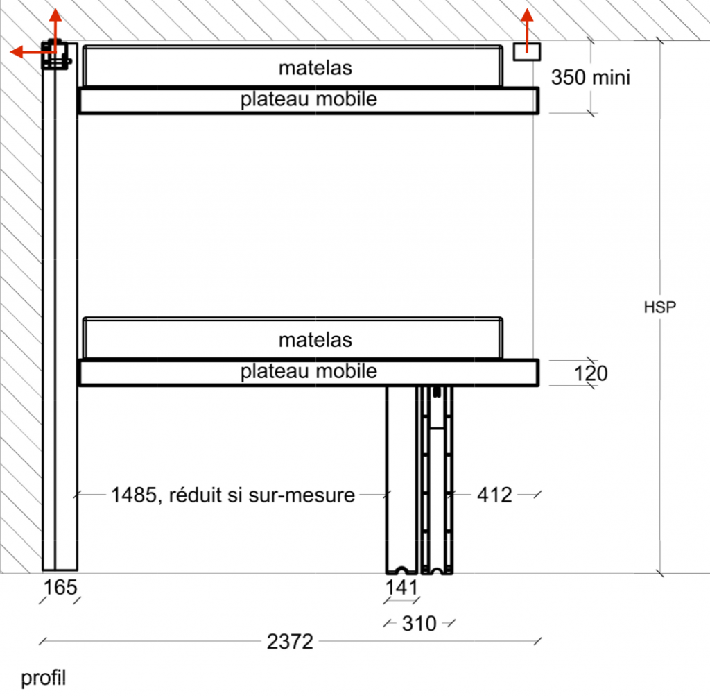 Fixation lit escamotable plafond bedUp®