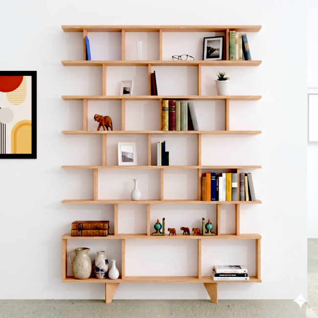Bibliothèque en bois massif faible profondeur, idéale pour optimiser l’espace sans encombrer