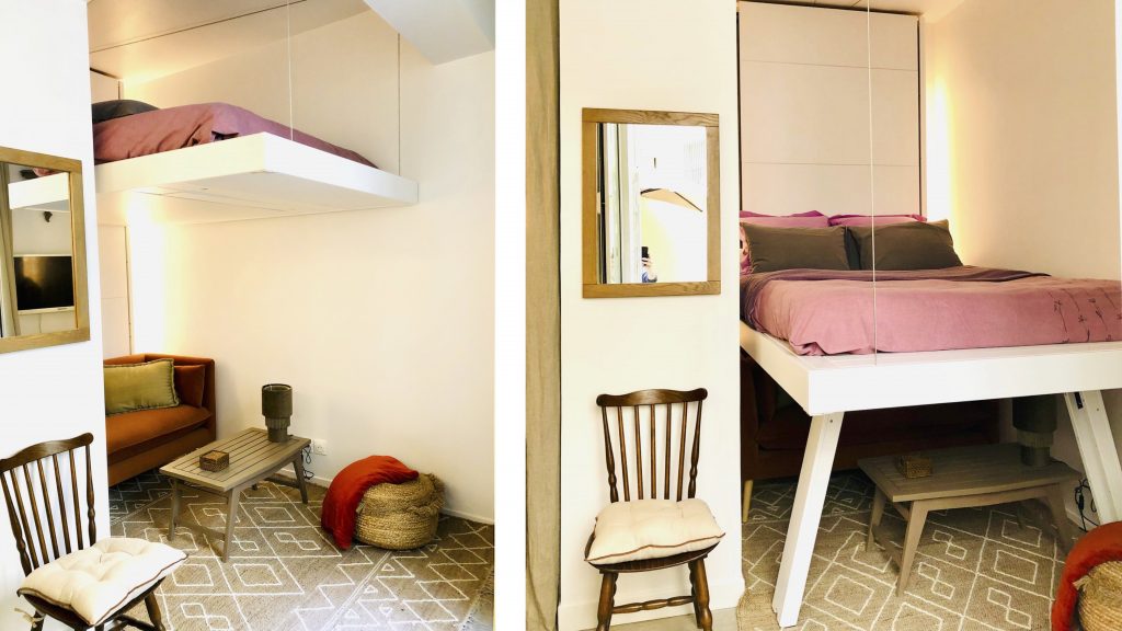 lit relevable au plafond bedUp® pour agrandir l'espace de son studio by Carole Boy