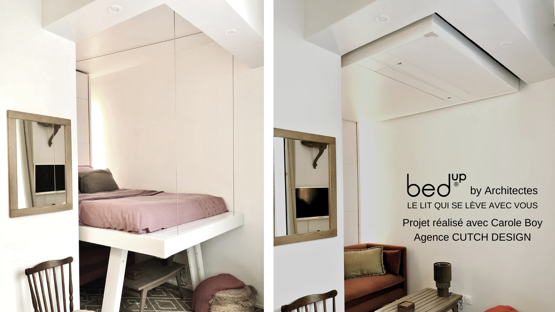 lit relevable au plafond bedUp® pour agrandir l'espace de son studio by Carole Boy
