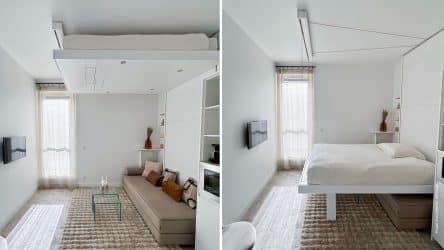 lit escamotable plafond parallèle pour pièce étroite