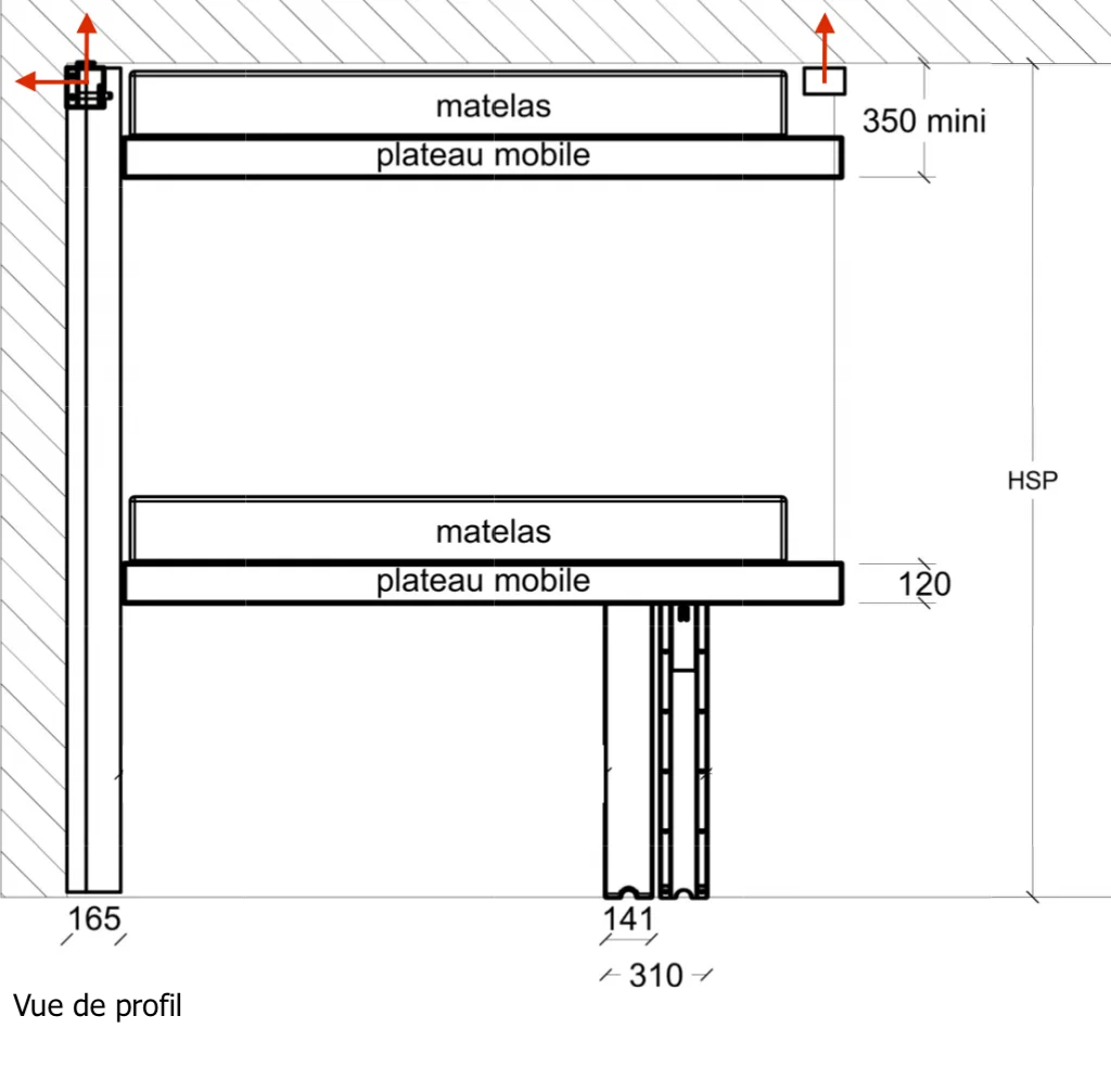 Fixation lit escamotable plafond bedUp®